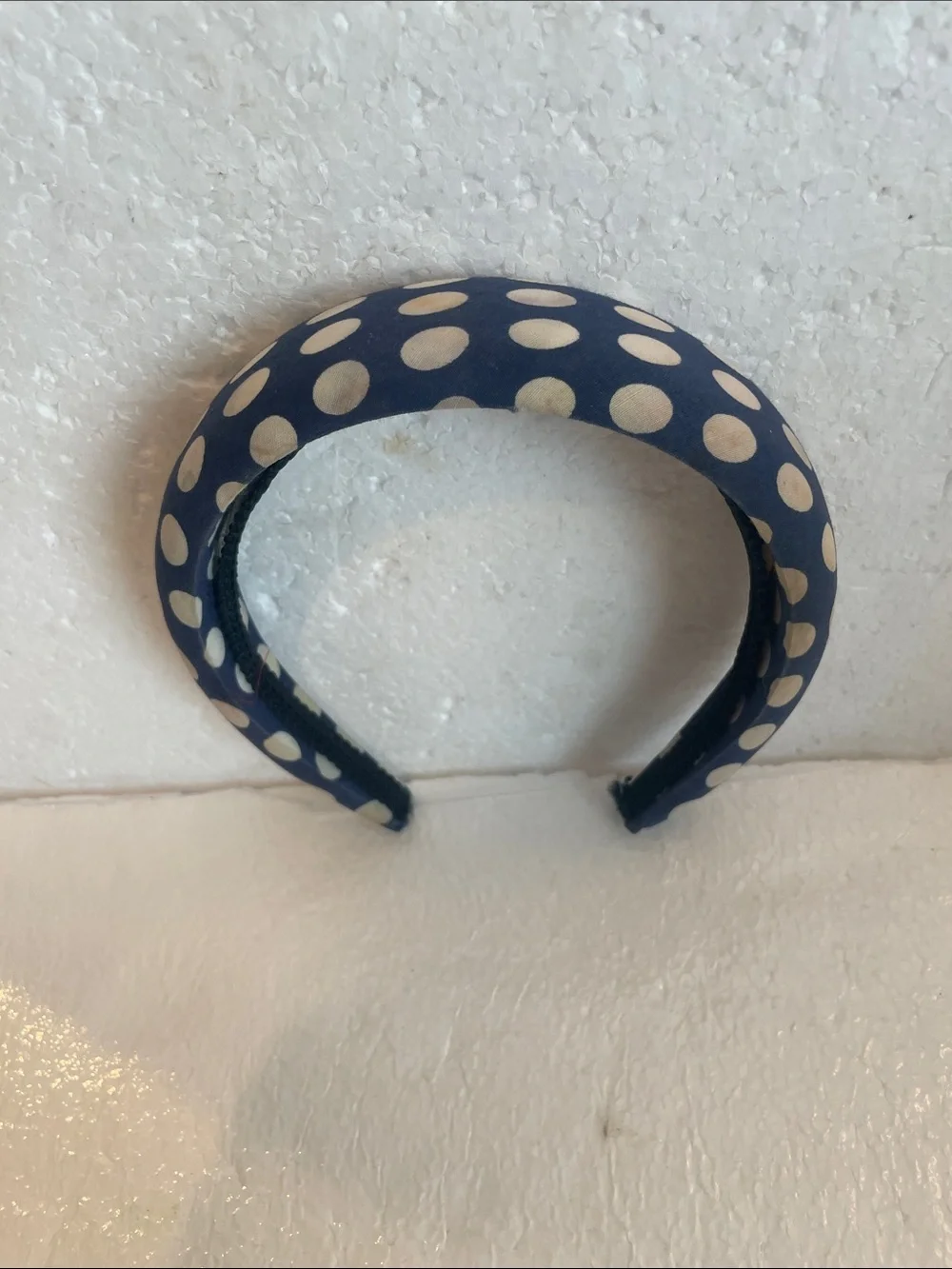 vintage 90s wide padded navy blue white fabric headband one size fits most